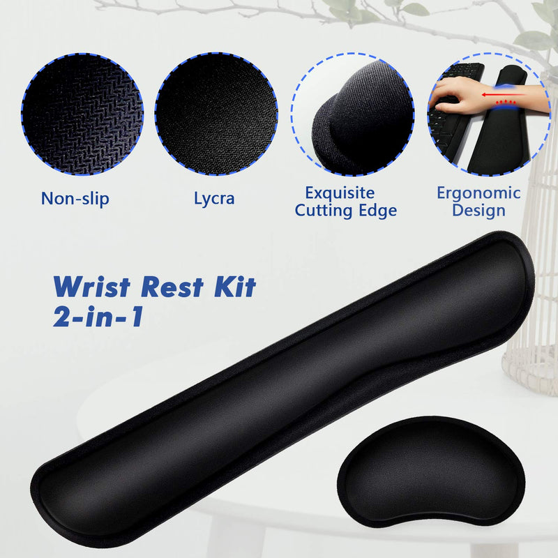 Mouse Wrist Rest Pad 17" Keyboard Wrist Rest Support Bar Memory Foam Set for Easy Typing Wrist Pain Relief Ergonomic Design Durable Lightweight Anti-Skid Wrist Cushion for Office/Gaming/PC/Laptop/Mac