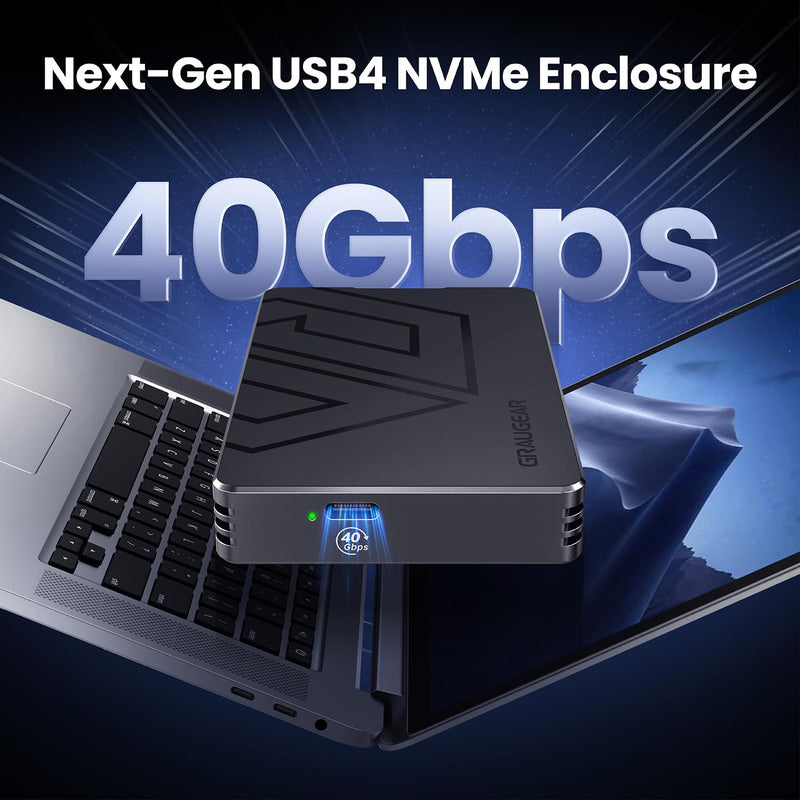 GRAUGEAR USB4 M.2 SSD Enclosure, 40Gbps Aluminum Alloy Tool-Free External Case, Thunderbolt 4 Compatible, Supports PCIe Gen4 NVMe 2230-2280 SSD, Compact Portable External Storage (U4-40G01) U4-40G01