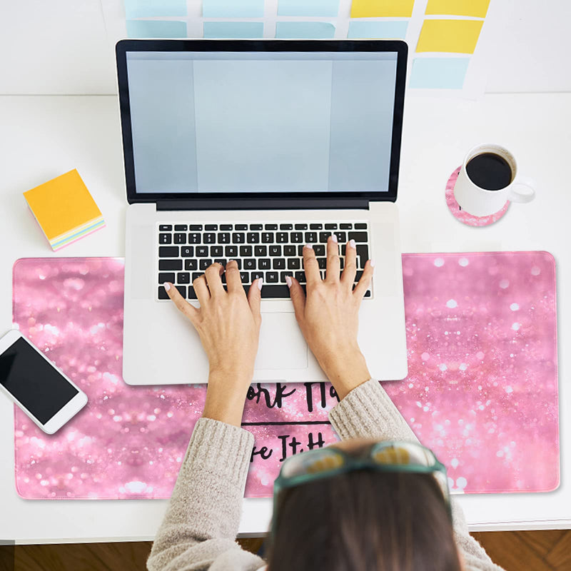 Inspirational Quote Mouse Pad, DINKY Stable Non-Slip Rubber Base Mousepads, Large Mouse Mat with Stitched Edge, Keyboard Mouse Mat Desk Pad for Office, Home(Pink Stay Positive) Pink Stay Positive