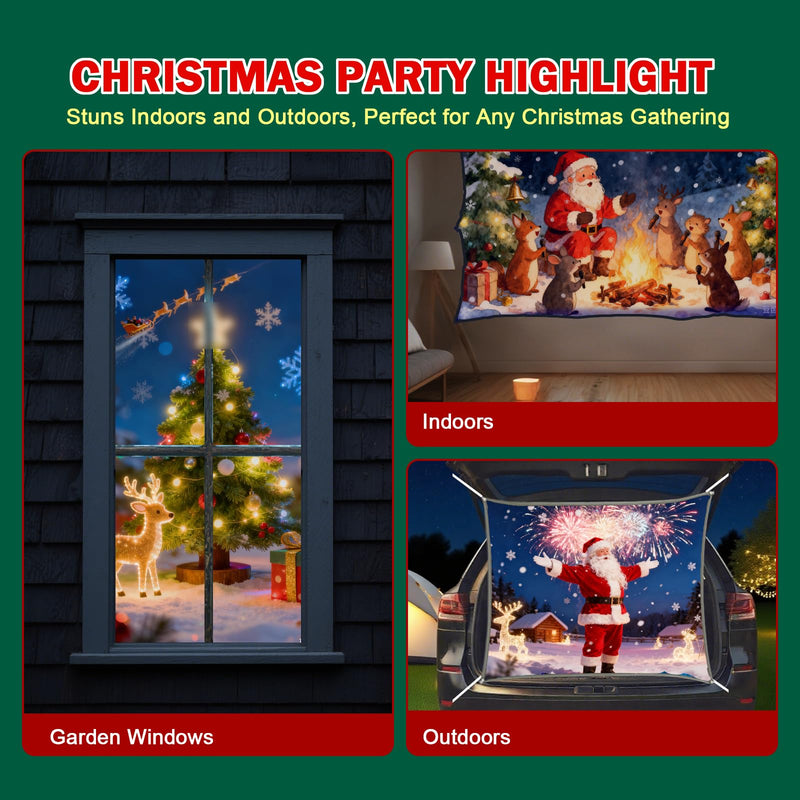 5ft x 9ft Holographic Rear Projection Screen, Portable Anti Crease Double Sided Window Projector Screen Hollusion Projection Material for Christmas Videos Hologram Film Night 5ft W x 9ft H