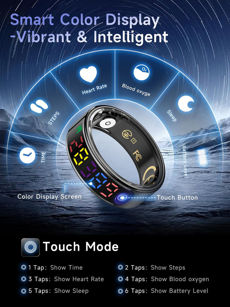 Smart Ring for Women Men, Health Ring with Colorful Display, Fitness Tracker with Heart Rate, Blood Oxygen, Sleep Monitor, No Subscription Fee, 5ATM Waterproof for iPhone & Android (Rose Gold, 12) Rose Gold