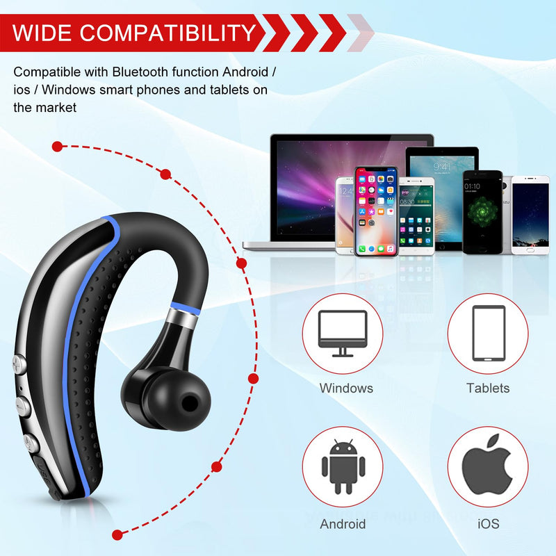 Bluetooth Headset,Wireless V5.0 Business Bluetooth Earpiece in Ear Lightweight Sweatproof Earphones with Mic Work for Cell Phones for Office/Workout/Driving Blue
