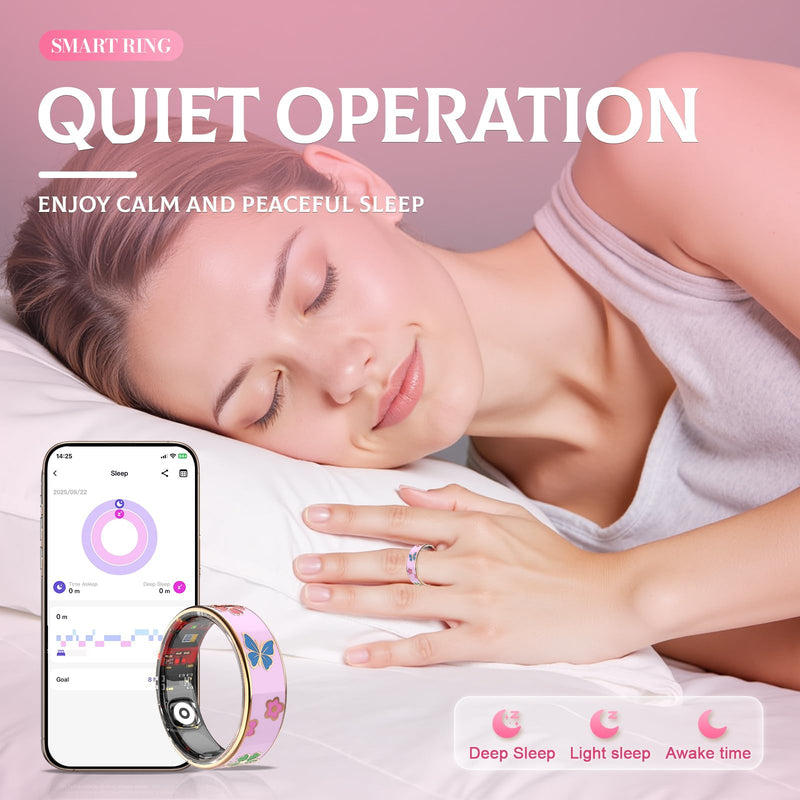 Elegant Smart Ring for Women & Men, Fitness & Health Tracker with 24/7 Heart Rate Monitoring, Sleep Tracking, Blood Oxygen (SpO2) Monitor, IP68 Waterproof, Step Counter, for iOS & Android (Pink, 9) Pink