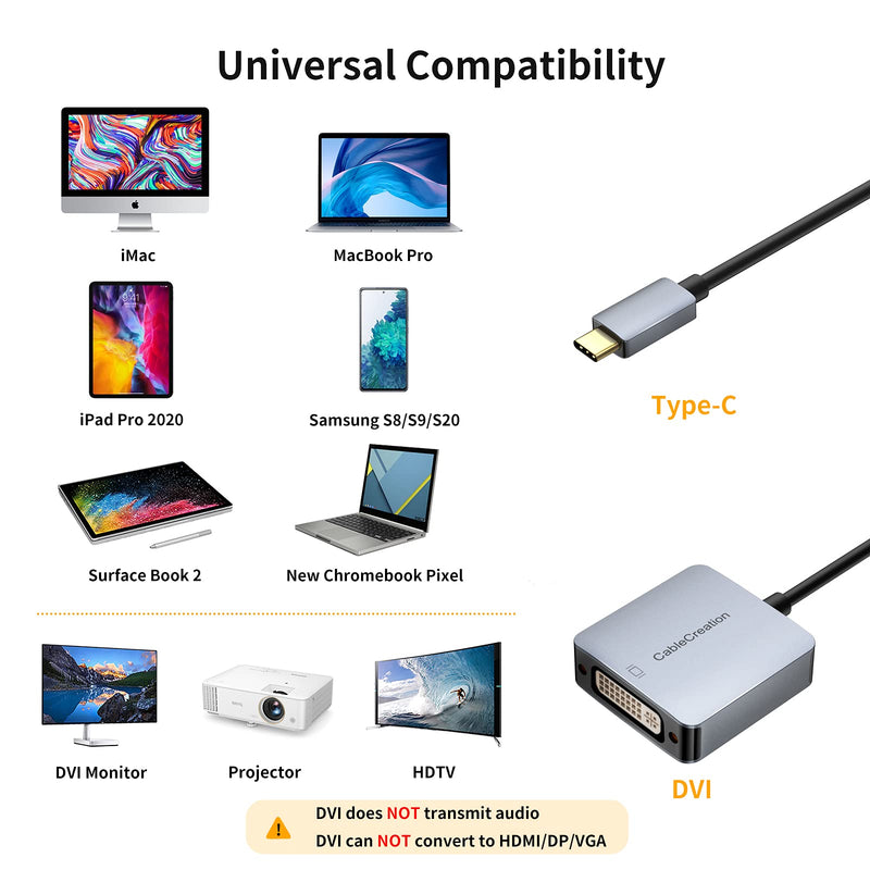 USB C to DVI Adapter 1080P, CableCreation USB Type C to DVI Cable Adapter, Compatible with MacBook Pro 2020 2019, iPad Pro 2020/2018, Surface Book 2, XPS 15 13, Galaxy S22 S20 S10