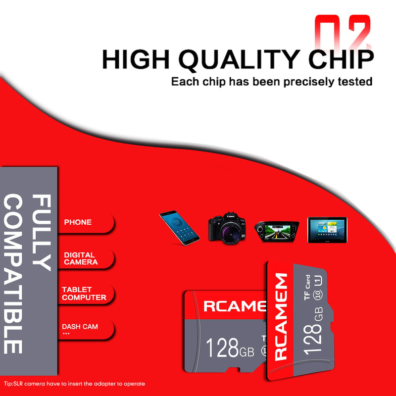 128GB Micro Memory Card with Adapter TF Card Class 10 for Camera | Compatible with smartphones, tablet, dash cam, drones, sports camera, surveillance etc