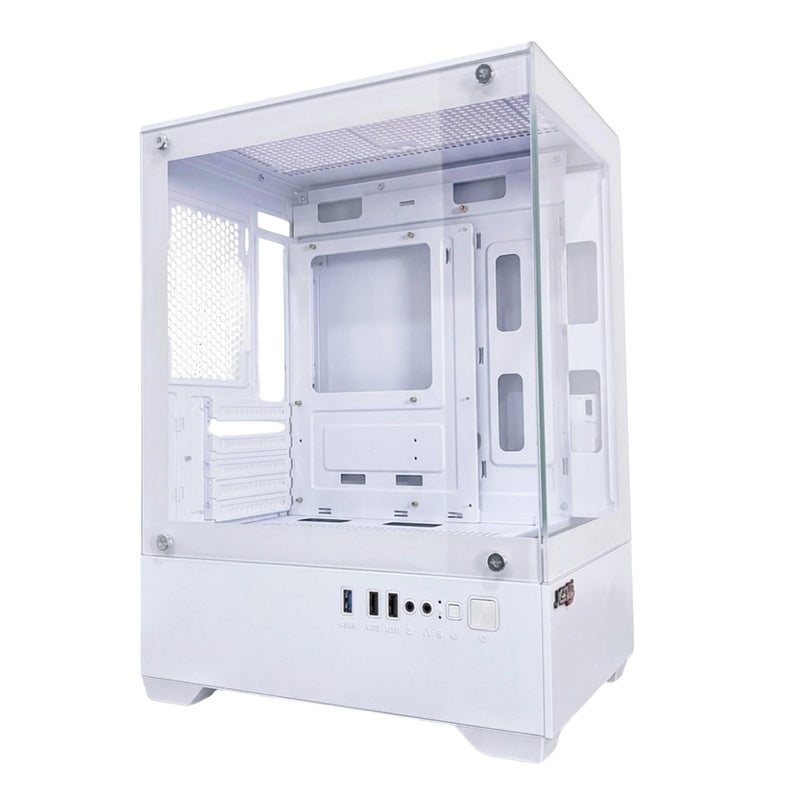 Evo X Gaming PC Case, White, Tempered Glass Panels, 3 ARGB Fans Included, Micro-ATX Computer Case, Gaming Chassis