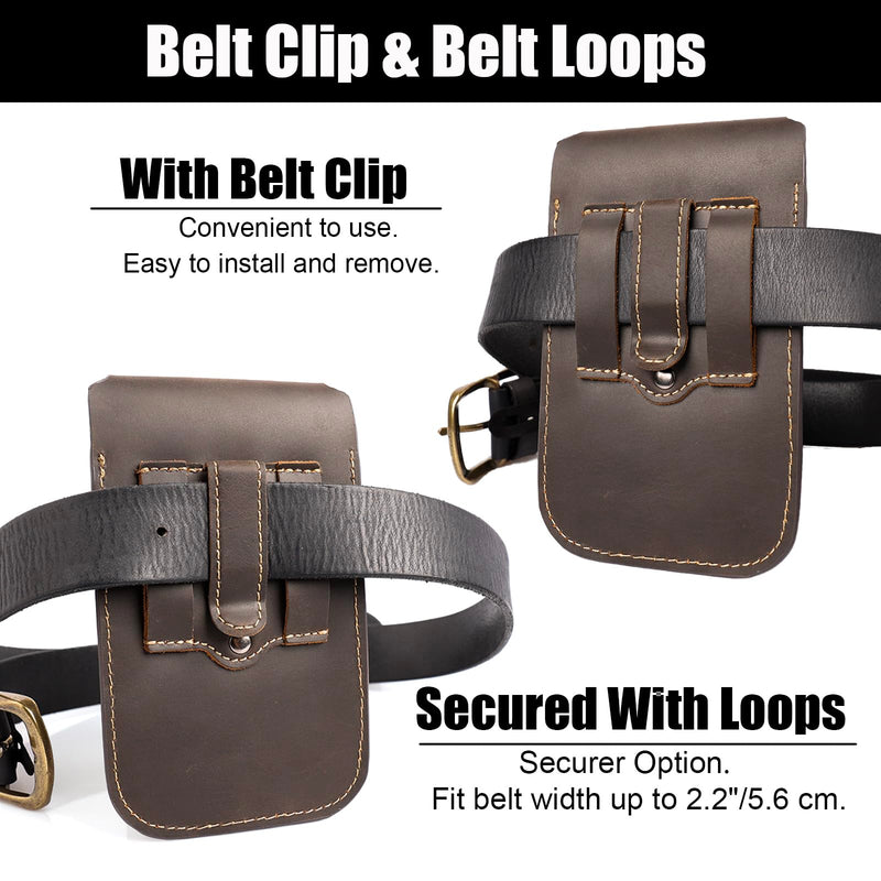 Topstache Leather Phone Holster with Belt Clip,Flip Cell Phone Pouch for iPhone 14/13 Pro Max,S23 Plus Belt Clip Phone Case,Universal Smartphone Sheath,XL,Darkbrown XL Darkbrown