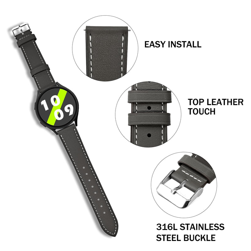 2 Pack Leather Bands(Deepgray,Green)Compatible with SamsungGalaxy Watch 7 6 5 4 40mm 44mm, Galaxy 5 Pro 45mm, Galaxy Watch 6 4 Classic Active 2, 20mm Leather Watch Soft Replacement Strap for Women Men