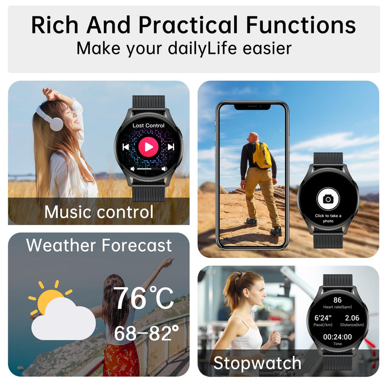 Smart Watch for Men Women Fitness: Waterproof Make/Answer Call Smart Watches for Men Digital Mens Watches Running Step Tracker Smartwatch Android Phones iPhone Samsung Compatible Heart Rate Monitor Black