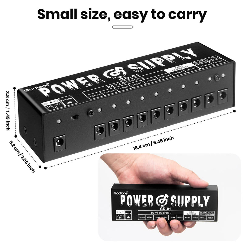 GD-01 Guitar Pedal Power Supply High Current 10 Isolated DC Output for 9V/12V/18V Effect Pedals
