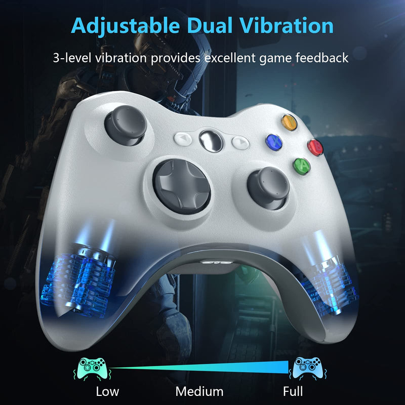 Wireless Controller for Xbox 360, 2.4GHZ Gamepad Joystick Controller Remote for PC Windows 7,8,10 with Receiver Adapter, White
