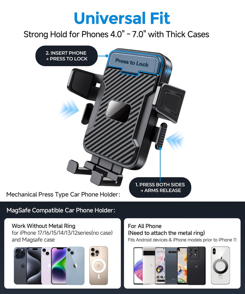 Qi2.2 25W Dual Cup Holder Car Charger with Phone Mount, Holds 2 Phones | Qi2.2 25W Dual Cup Phone Holder Car Charger, MagSafe Compatible, Holds 2 Phones Simultaneously, Fits 4-7.2" Smartphones Clamp & Charger