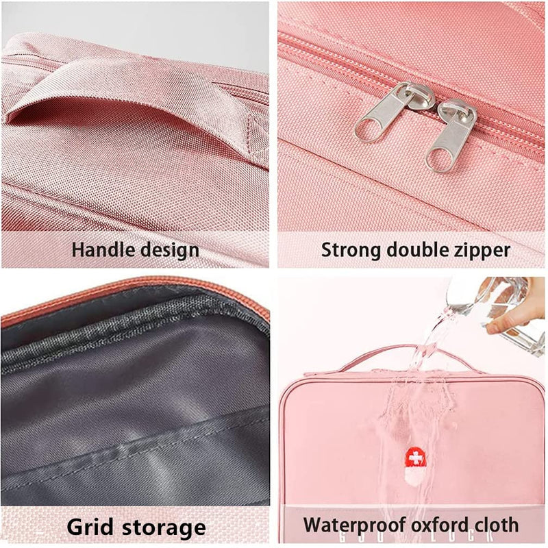 Pack of 2 Medicine Bag Large Capacity Medical Emergency Bag Empty Waterproof Medicine Storage Bag Portable Medicine Bag for Home Office Travel (Pink) Pink