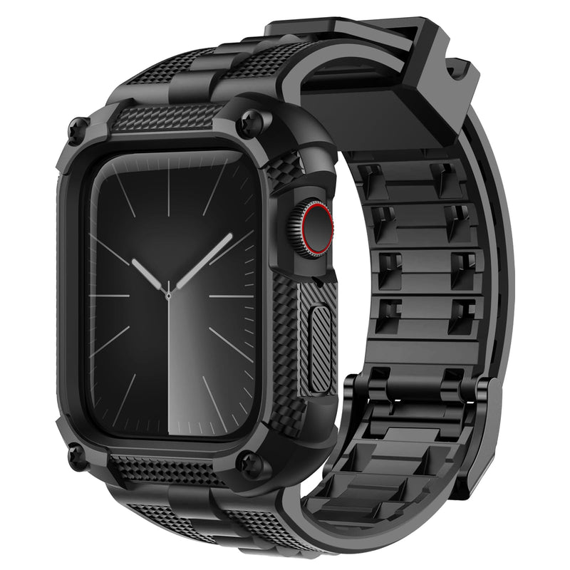 Fullmosa Compatible Apple Watch Stainless Steel Band with Case 38mm 40mm 41mm Silver & Compatible Apple Watch Silicone Rubber Band 40mm with Screen Protector,Black
