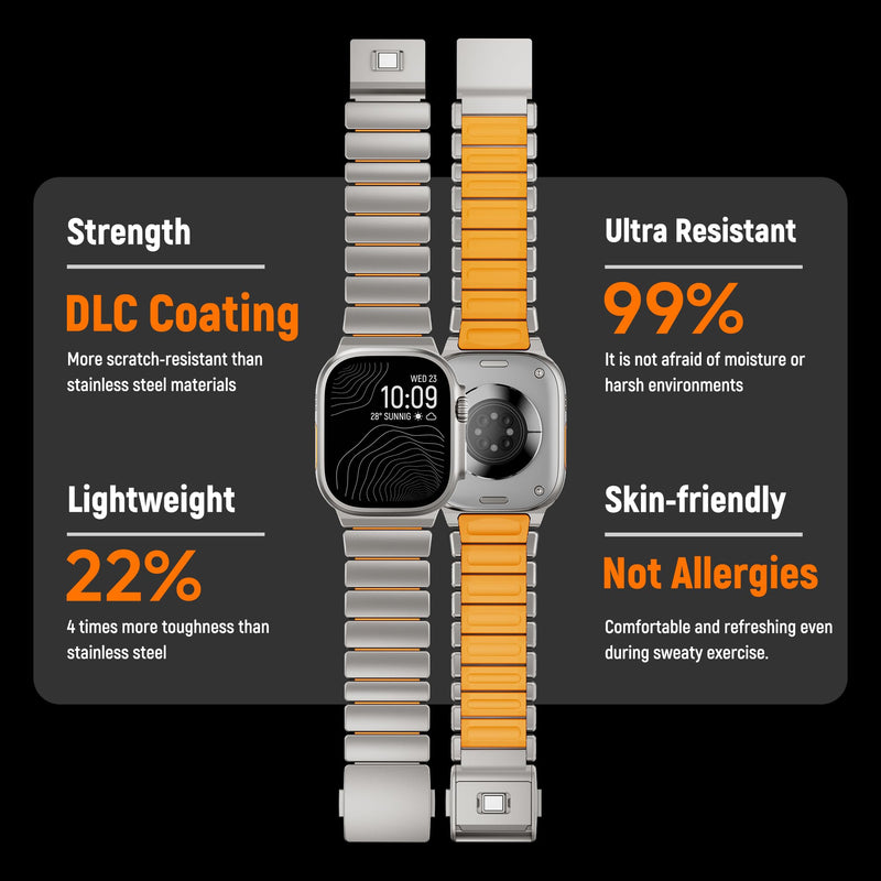 Unfettered Magnetic Titanium Band Compatible with Apple Watch Ultra 3/2/1 49mm Series 11 10 9 8 7 46mm 45mm 44mm 42mm SE 3/2/1, Silicone Dual‑Layer Link for iwatch Men Women Orange-t 49mm/46mm/45mm/44mm/42mm