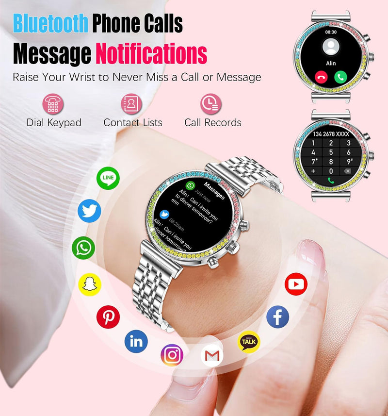 Fitness Smart Watch for Women, 1.27" HD Display, Bluetooth Calls, Waterproof Sports Women's Smartwatch, Heart Rate Monitor, Pedometer – Compatible with Android & iOS (Full Silver) Full Silver