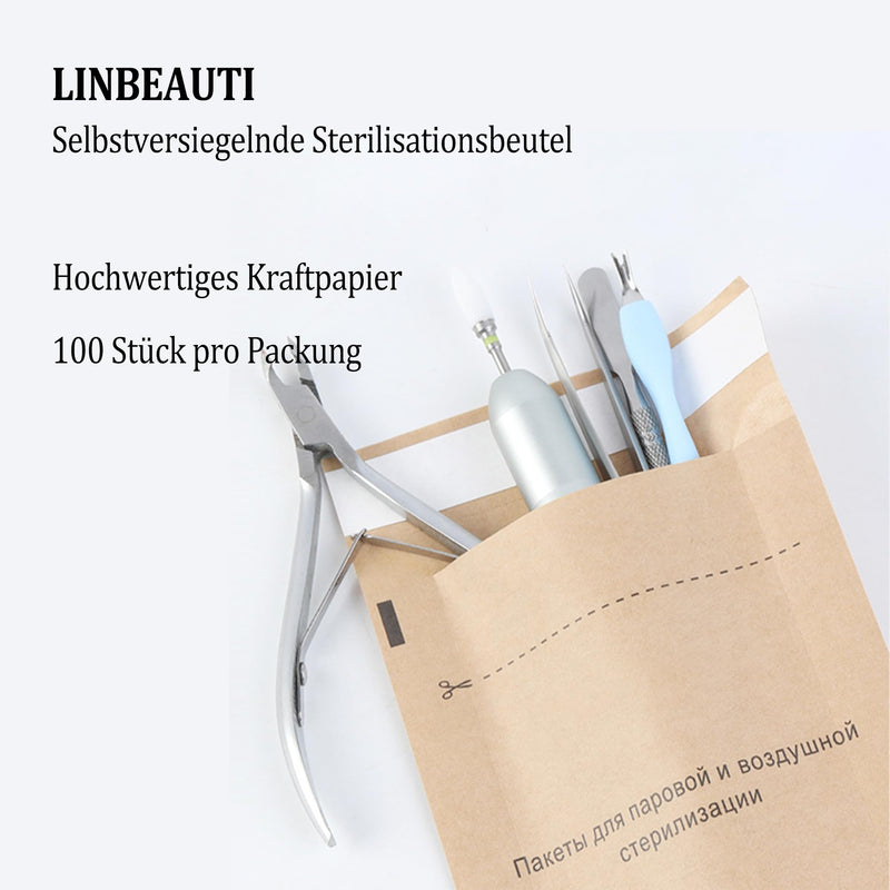 [AUSTRALIA] - LINBEAUTI 10 x 20 cm Sterilisation Bags, 100 Pieces Self-Adhesive Nail Device Cleaning Bags for Cosmetics and Nail Devices, Steriliser Accessories 