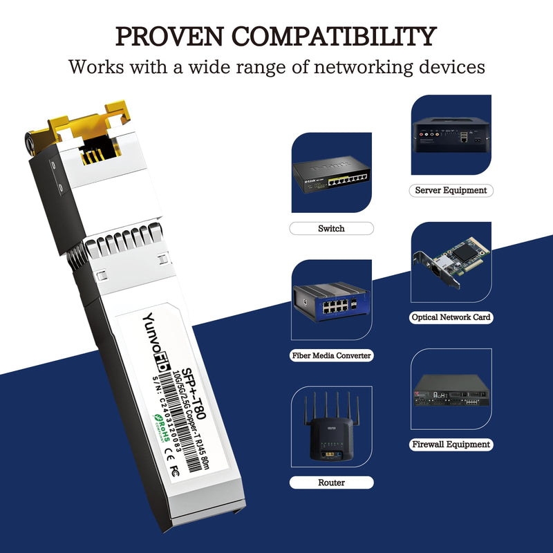 10GBASE-T SFP+ Copper 80m RJ45 Transceiver - 2.5G/5G/10G SFP+ to RJ45 Module, MSA Compliant Copper SFP+ Transceiver for Cisco D-Link Mikrotik Netgear Ubiquiti and More 10GBase-T-10G-80M