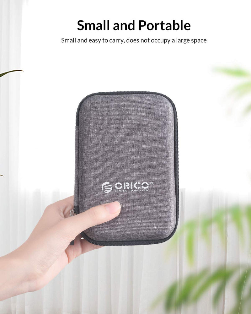 ORICO Hard Drive Case 2.5 inch External Drive Storage Carrying Bag Waterproof Shockproof with Inner Size 5.5x3.5x1.0inch for Organizing HDD and Electronic Accessories,Grey(PHD-25) Grey