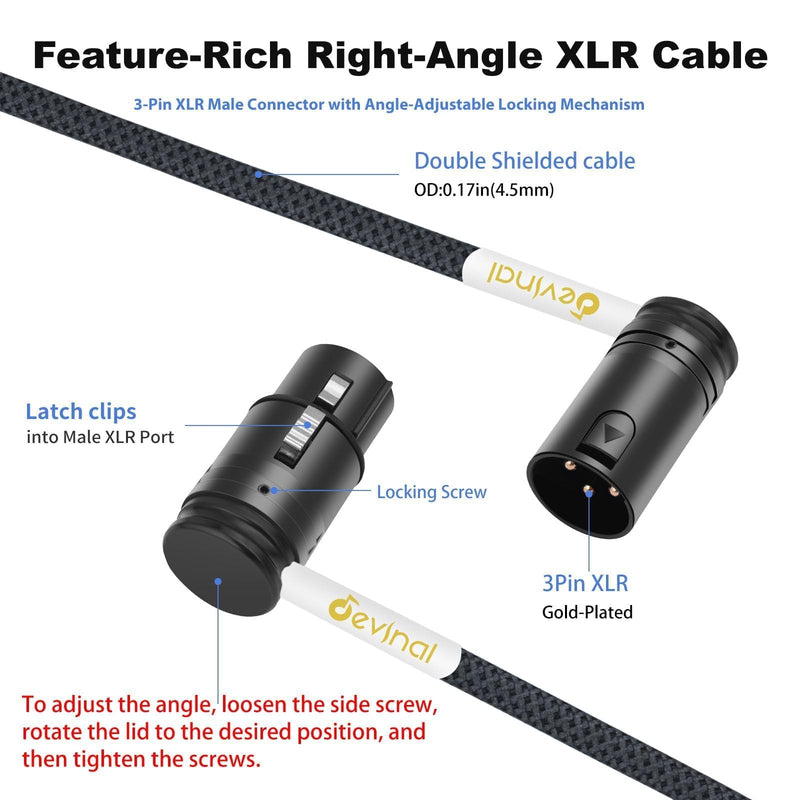 [AUSTRALIA] - Devinal Rotatable Right-Angle XLR Cable, Adjustable-Angle Low-Profile XLR Microphone Adapter Connector, Right-Angle Mic Cord on Both Ends (Male and Female) 0.8 FT 2 pcs Angle Male to Angle Female 1FT 