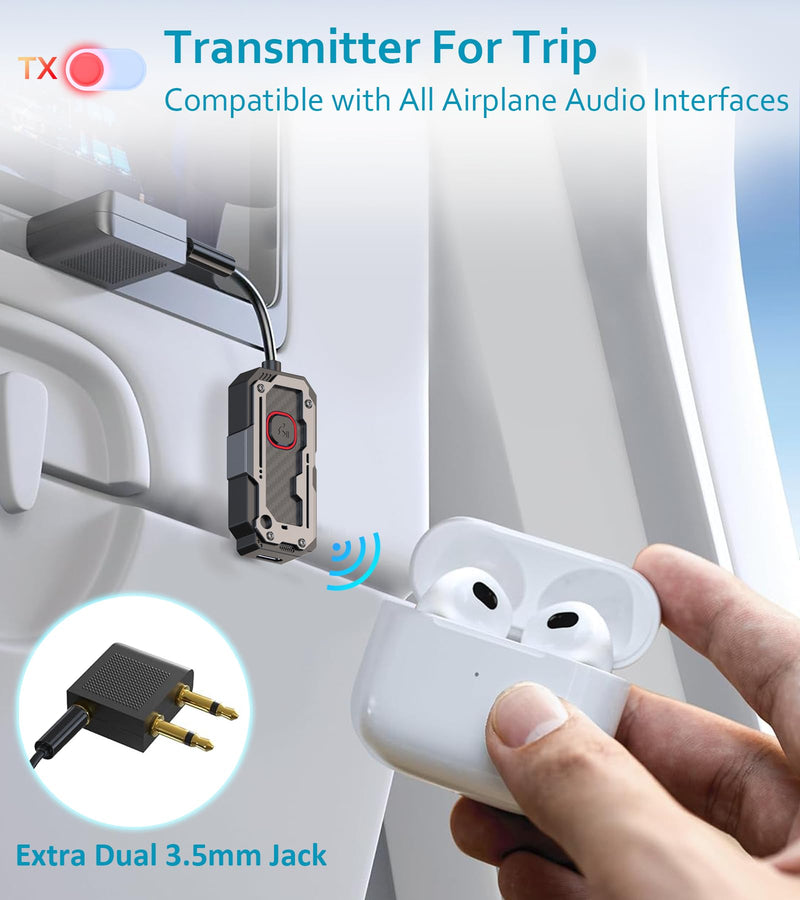 Bluetooth Transmitter Receiver Audio Adapter,Wireless AUX for 2 Headphones/iPhones, Use with Any 3.5mm Jack on Airplanes,Car Radio,TVs,Pcs,Home Stereos Audio Steaming, Hands-free Call