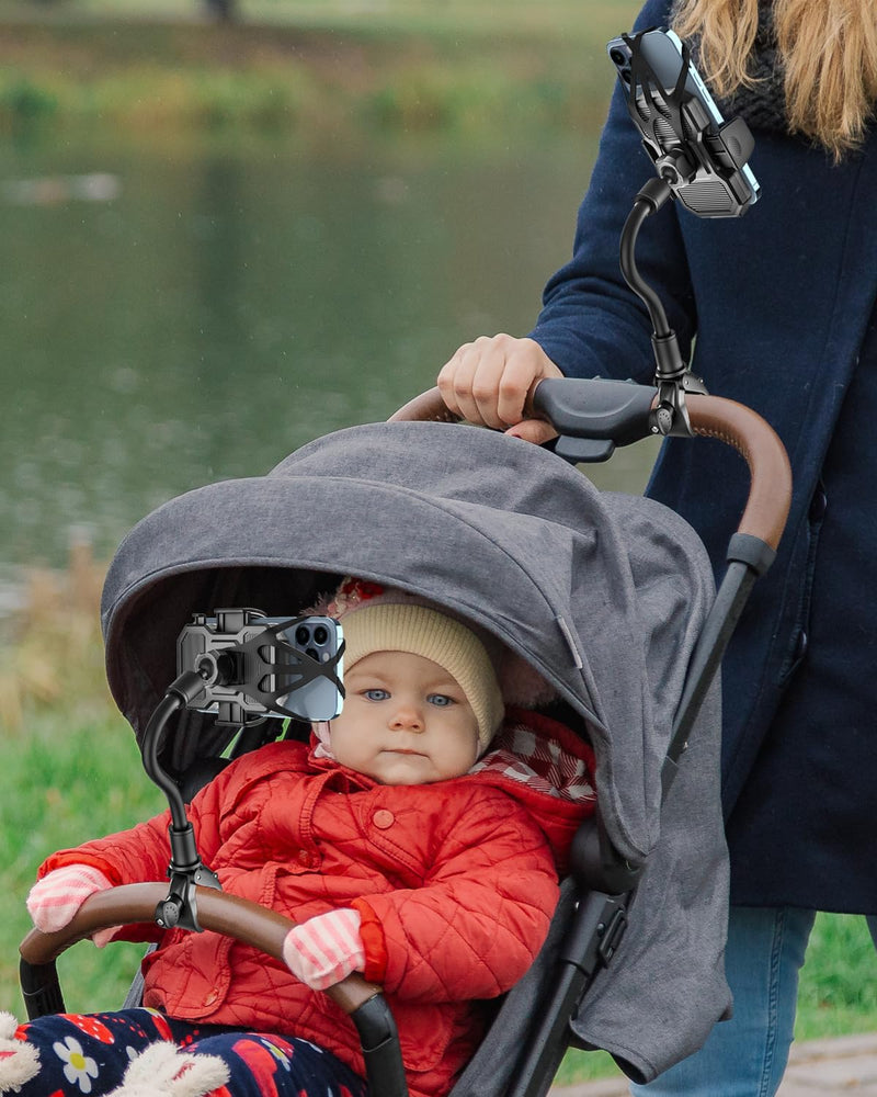 Gooseneck Stroller Phone Holder, Cell Phone Mount Pole Clamp for Baby Stroller, Shopping Cart, wheelchair, One Hand Operation Clip for iPhone Air 17 Pro Max 16 15 14 13 12 Plus, S25, 4-7" Smartphones