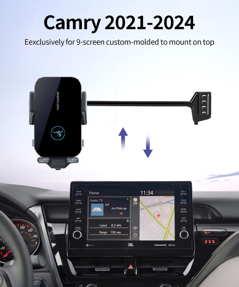 Wireless Charger Car Phone Holder for Toyota Camry 2021-2024, 9 inch Screen | Camry Hybrid 2021-2024,Auto Clamp Cell Phone Mount Accessories 15W Qi Fast Charging Stand Compatible with iPhone Android for 2021-2024 Camry/Hybrid(9 inch screen only)