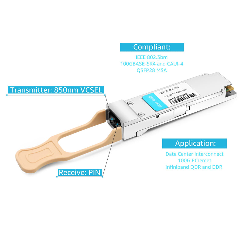 100G QSFP28 SR4 for Cisco QSFP-100G-SR4-S, 100GBASE-SR4 QSFP28 Optical Transceiver Module 850nm 100m DOM MTP/MPO DOM 100GBASE-SR4: 100m
