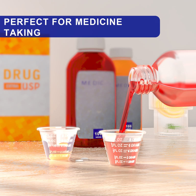 Disposable Medicine Cups Graduated, Bulk Pack of 100, 1 oz (30ml) Small Plastic Measuring Cup for Liquid Medication, Paint, epoxy, Pill and Resin.