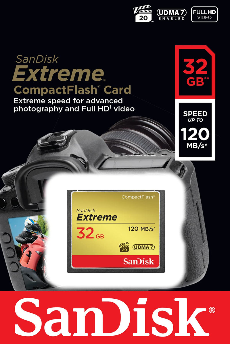 SanDisk 32GB Extreme CompactFlash Memory Card UDMA 7 Speed Up To 120MB/s - SDCFXSB-032G-G46