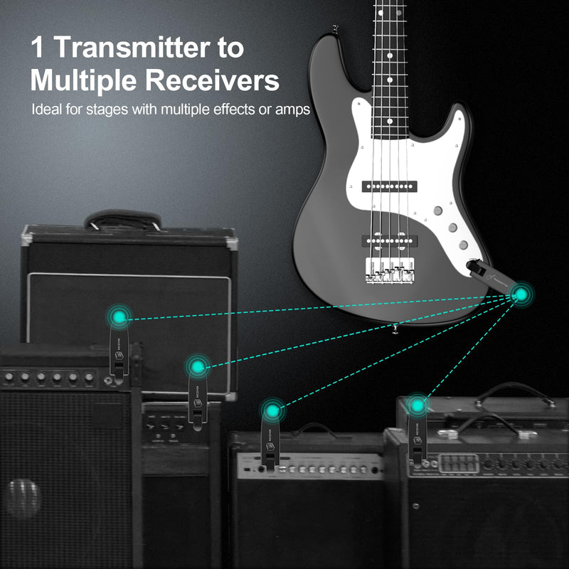 Wireless Guitar System, Digital Wireless System Wireless Guitar Transmitter Receiver Support Multi Channels Rechargeable Long Battery Life for Guitar Bass Electric Instruments (Dark Black) Dark Black