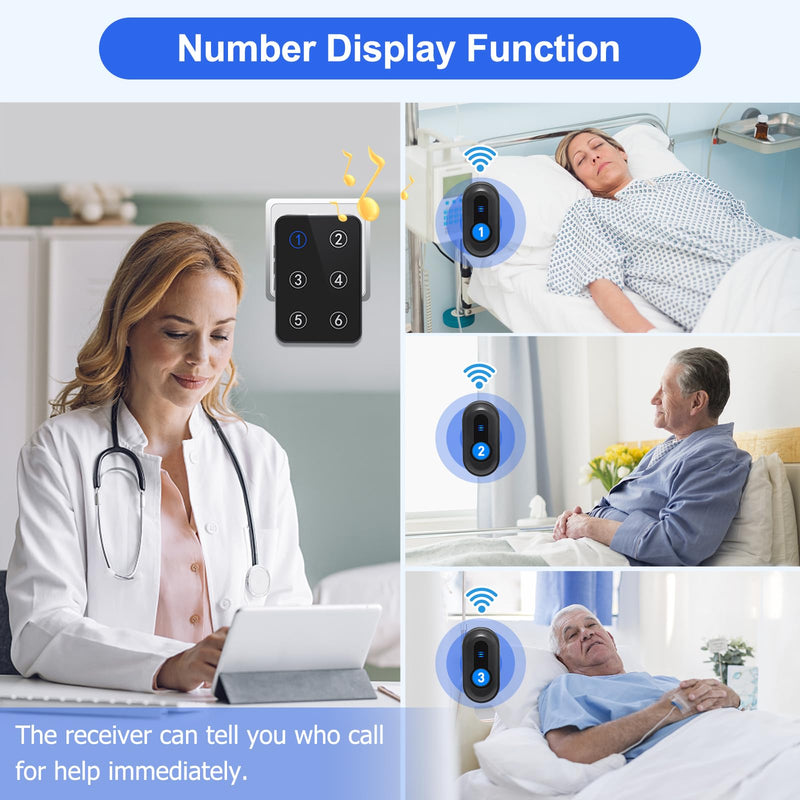 [AUSTRALIA] - Wireless Caregiver Pager Call Button Nurse Call System 500Ft Range with LED Number Display for Elderly/Patient/Disabled at Home/Hospital/Clinic(6 Waterproof Call Button & 1 Receiver) 6 call button + 1 receiver 