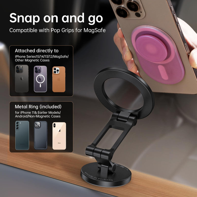 SYNCWIRE Fits MagSafe Car Mount Magnetic Phone Holder for Dash and Tesla | Strong Magnets, All Metal, Flexible 3 Axis, 360° Rotation, Dashboard and Screen Support, For iPhone 17 16 15 14 Pro Max Carbon Fiber
