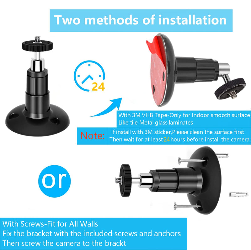 2 Pack Adjustable Security Wall Mount for Ring Camera&Stick Up Cam Battery,Indoor Outdoor Mount Bracket for Arlo HD/2/3/4,Ceiling Mount Kit for Plug-in HD Security Cam, Adhesive or Screw,No Drill