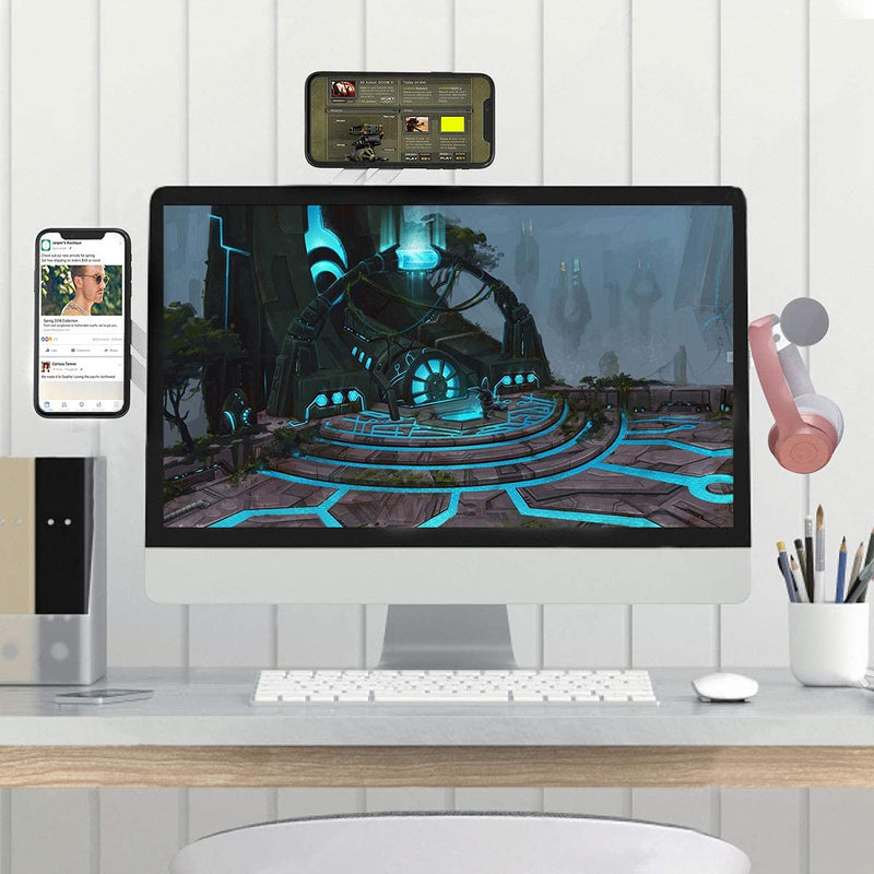 Magnetic Phone Holder for Laptop Designed for iPhone 15/14/ 13/12 MagSafe, Adjustable Phone Monitor Side Mount, Slim Portable Foldable Computer Expansion Bracket, Silver Sliver