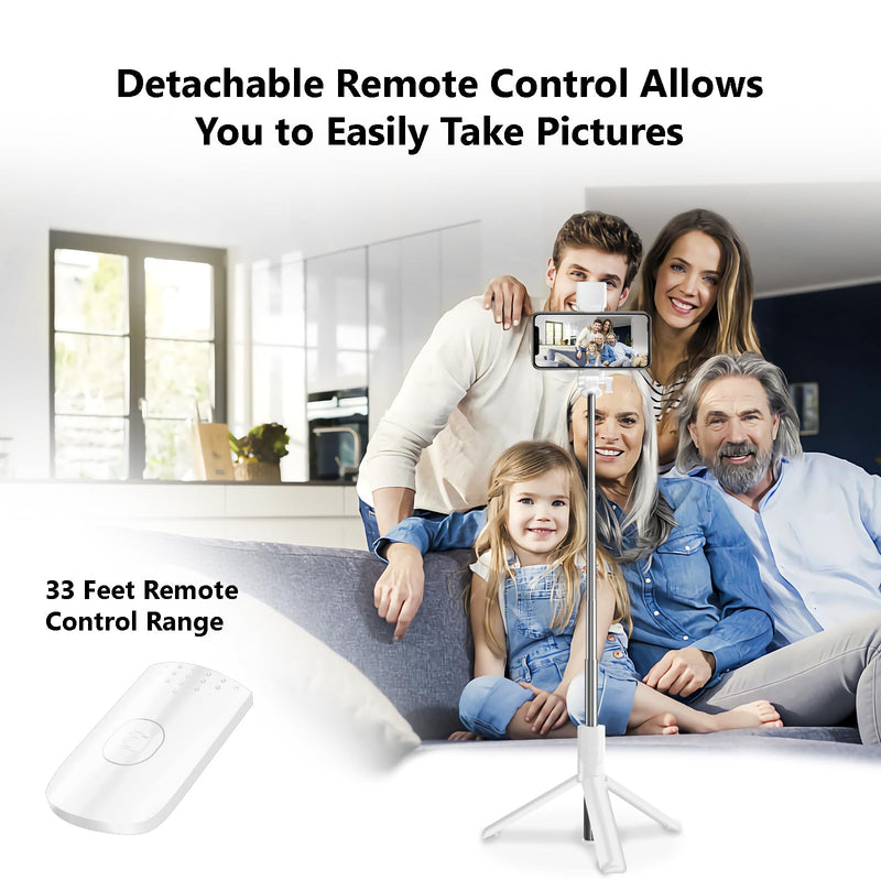 [AUSTRALIA] - Selfie Stick Tripod, 40 in Retractable Phone Tripod with Wireless Remote Control & Light, Portable Selfie Stick Tripod for Photograph, Live Streaming, Video Recording, Compatible with All Cellphones White 