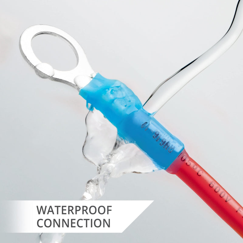 Wirefy 130 PCS Heat Shrink Ring Terminals 1/4" - a Resistant Ring Connectors - Eyelet Wire Connectors - Blue 16-14 AWG Ring 1/4" Blue 16-14 Gauge