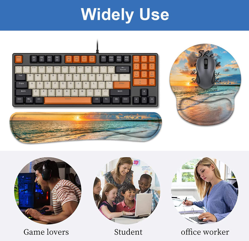 Keyboard Wrist Rest + Mouse Pad Wrist Support Set with Coasters, Non-Slip PU Base Ergonomic Mousepad for Home Office Working Studying Easy Typing & Pain Relief, Bible Verses Proverbs 31:25