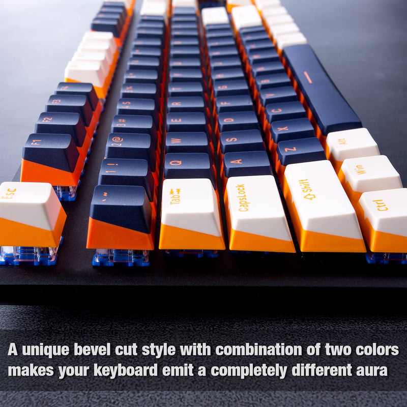 GunMjo PBT Doubleshot Keycaps for Gaming Keyboard with Cherry MX Switches, OEM Profile 112 Keys with 6.25U Space Bar, Bevel Cut Keycaps for Mechanical Keyboard, Blue/White with Orange Bottom