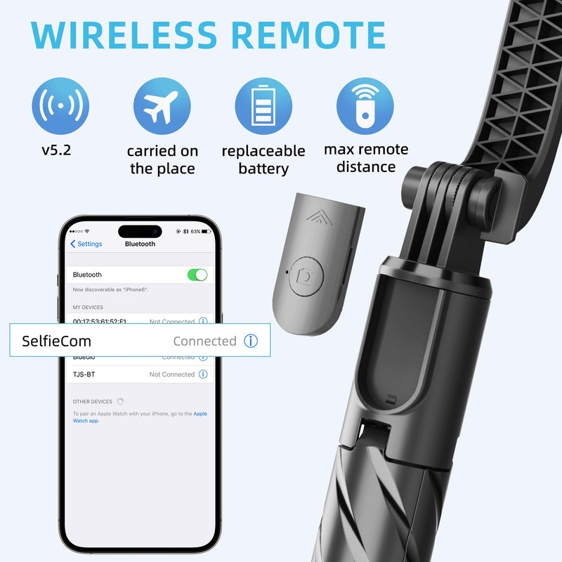 Cell Phone Selfie Stick Tripod, Retractable Selfie Stick Tripod with Wireless Remote Control, Live Streaming, Video Recording, for Photograph Compatible with iPhone, Android and More