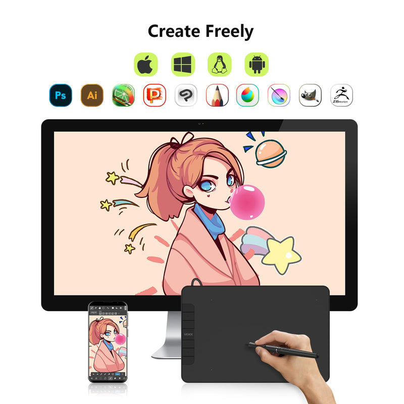 VEIKK VK640 Drawing Tablet, 6x4 Inch Pen Tablet | 8192 Pressure Levels, 6 Shortcut Keys, For Drawing, Design, Painting,Sketching and E-signatures, Digital Graphic Tablet 6*4 inch