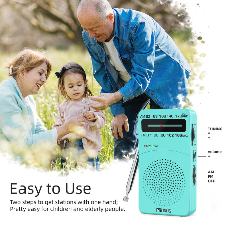 [AUSTRALIA] - PRUNUS J-166 Portable Radio AM FM, Battery Operated Radio with Tuning Light, Back Clip, Excellent Reception, AM FM Radio Portable, Transistor Radio Blue 