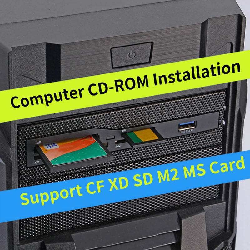 5.25 Inch Multifunction Front Panel Internal Card Reader,USB 3.0 Port All in one Multimedia 64G PC Dashboard Card Reader with 6 Copper Plated Card Slots,Support M2, SD, MS, XD, CF, TF Card