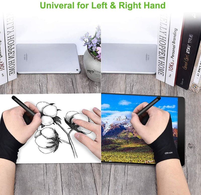 OTraki 4 Pack Artist Gloves Anti Smudge Two Fingers Drawing Gloves for Paper Sketching, Pad Monitor, Graphics Tablet, Universal for Left and Right Hand - 2.75x7.08 inch S Black