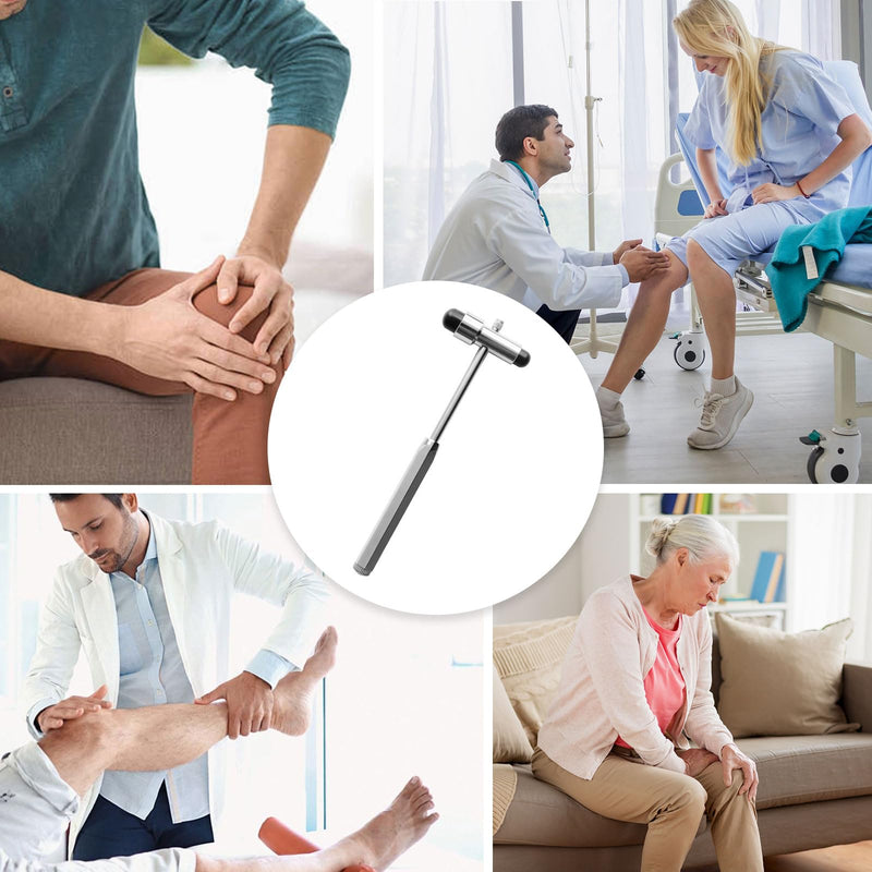 Neurological Reflex Hammer 18 cm with Built-in Brush and Needle, Massage Hammer Zinc Alloy, Medical Reflex Hammer for Reflex Tests, Black