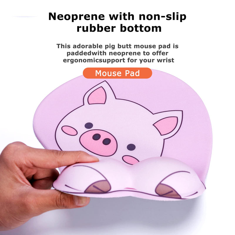 Mouse Pad Wrist Support, KAIGOBOX Mouse Pad, Kawaii Pink Mouse Pad with Piggy Pattern, Desktop Computer Laptop Ergonomic Mouse Pad for Wireless Mouse, Mousepad with Wrist Rest for Gaming Home Office