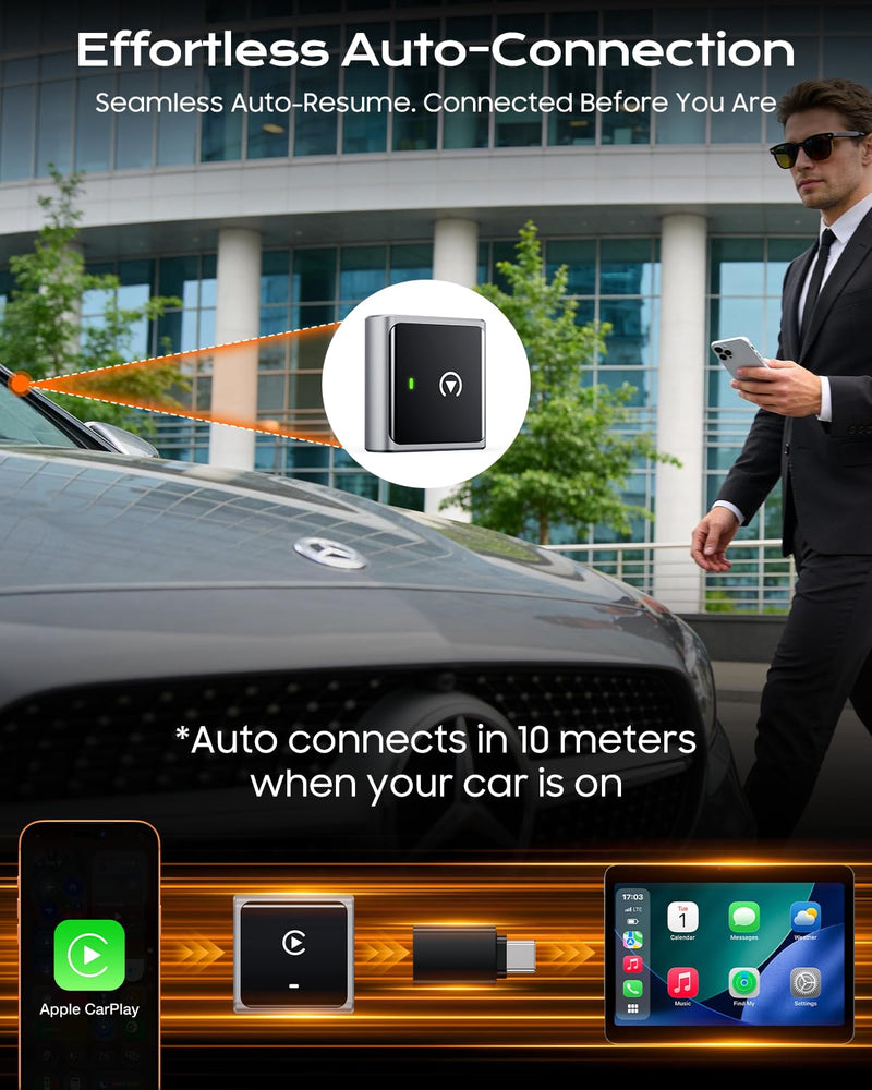 Mini Wireless CarPlay Adapter for iPhone Apple, USB-A/C Plug & Play | Go Wireless with Factory Wired Apple CarPlay, Fast Auto Connect, Low Latency, Compatible with iOS 10+ & 2015+ Cars, Gray