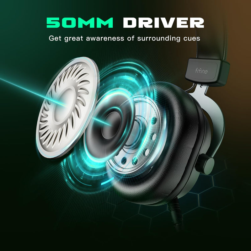 FIFINE Gaming Headset for PC-Wired Headphones with Microphone-7.1 Surround Sound Computer USB Headset for Laptop, Streaming Headphones on PS4/PS5, with EQ Mode, RGB, Soft Ear Pads - AmpliGame H6 Black