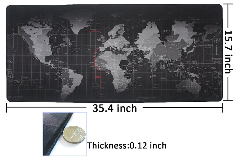 Benvo Extended Mouse Pad Large Gaming Mouse Pad- 35.4x15.7x0.12 inch Computer Keyboard Mouse Mat Non-Slip Mousepad Rubber Base and Stitched Edges for Game Players, Office, Study World Map Design Wolrd Map