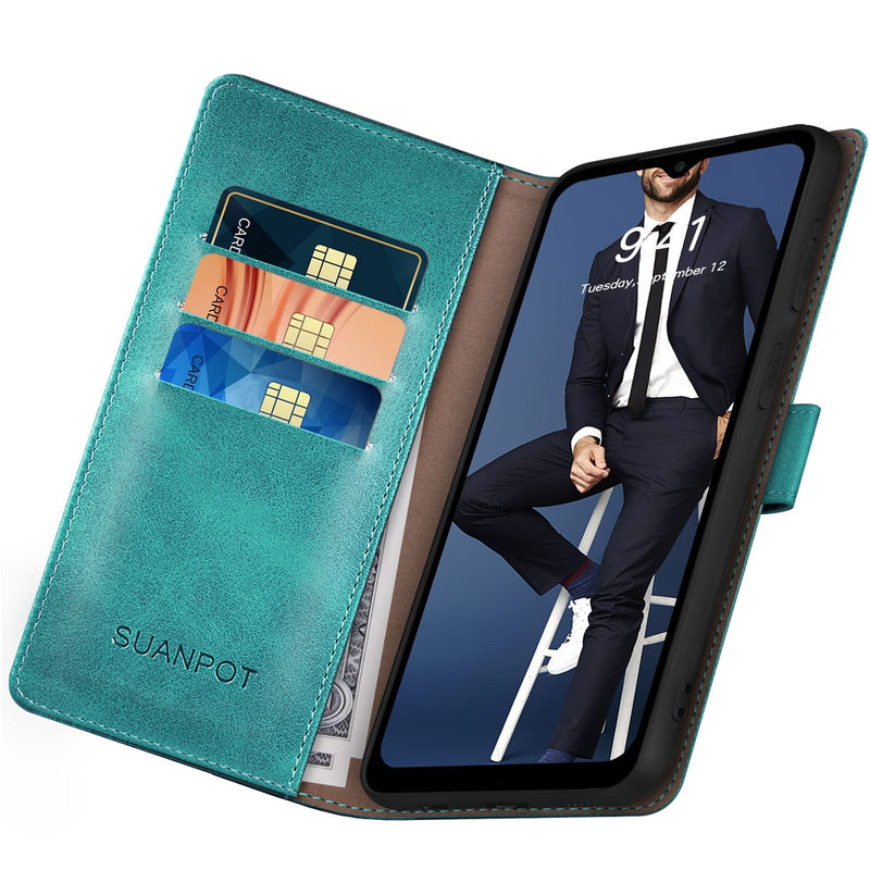 SUANPOT for Samsung Galaxy A15 5G Wallet case with RFID Blocking Credit Card Holder,Flip Book PU Leather Protective Cover Women Men for Samsung A15 Phone case Blue Green